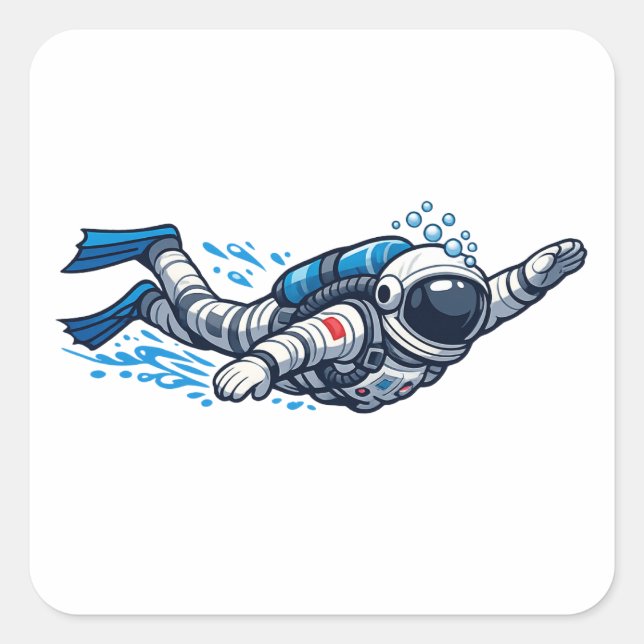 Astronaut Swimming Square Sticker (Front)