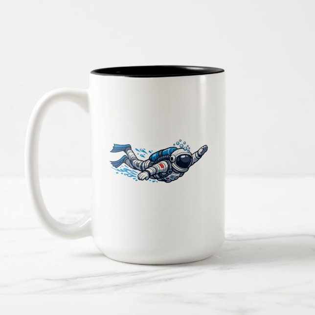 Astronaut Swimming Two-Tone Coffee Mug (Left)