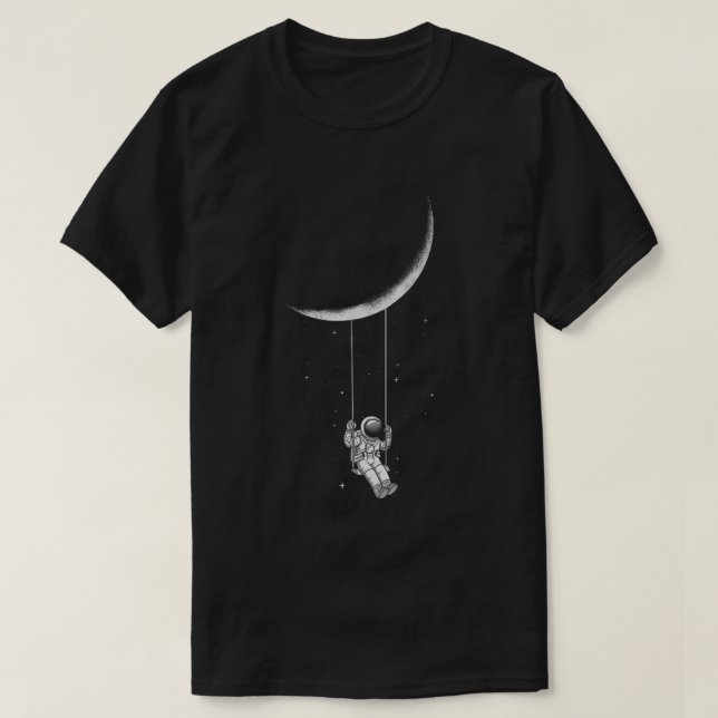 Astronaut Swinging on Moon Aesthetic Art T-Shirt (Design Front)