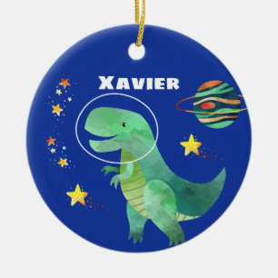Astronaut T-Rex Dinosaur Christmas Ceramic Ornament