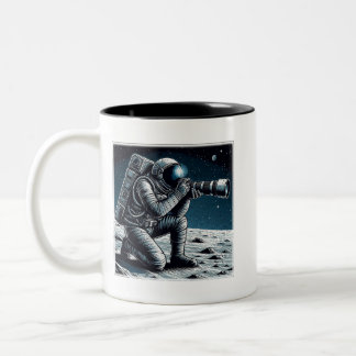 Astronaut Taking Photos on the Moon Two-Tone Coffee Mug