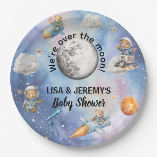 Astronaut Teddy Bears in Space Baby Shower Paper Plate