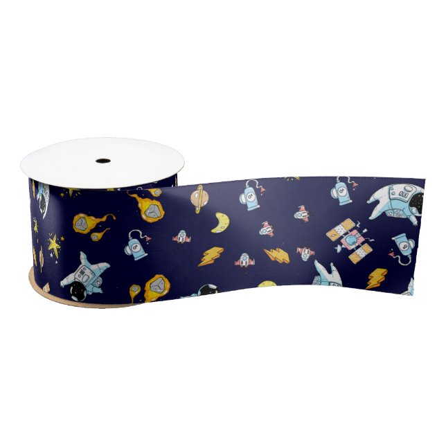 Astronaut theme in space satin ribbon (Spool)