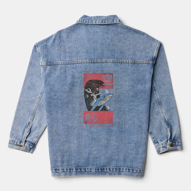 Astronaut Theme Space Man On A Whale  Denim Jacket (Back)