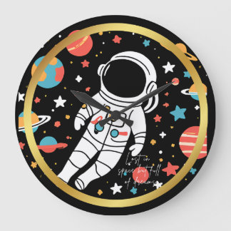 Astronaut-Themed Round Wall Clock with Celestial