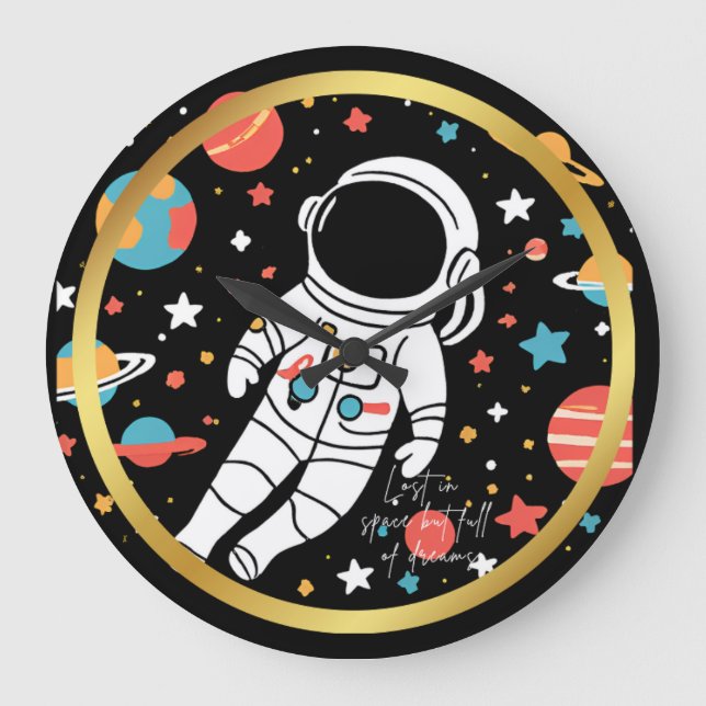 Astronaut-Themed Round Wall Clock with Celestial  (Front)
