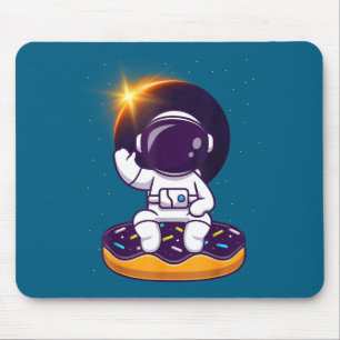 Astronaut Total Solar Eclipse Donut Illustration Mouse Pad
