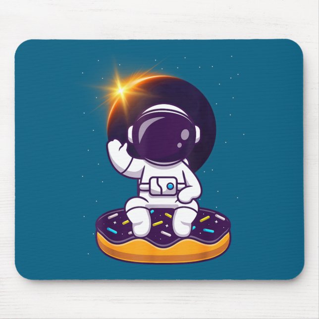 Astronaut Total Solar Eclipse Donut Illustration Mouse Pad (Front)
