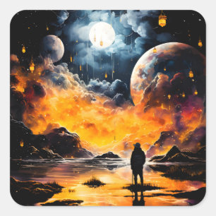 Astronaut Traveller Cosmic Horizon Journey Square Sticker