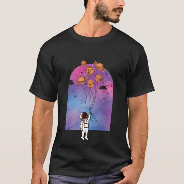 Astronaut Travelling With Planets T-Shirt (Front)