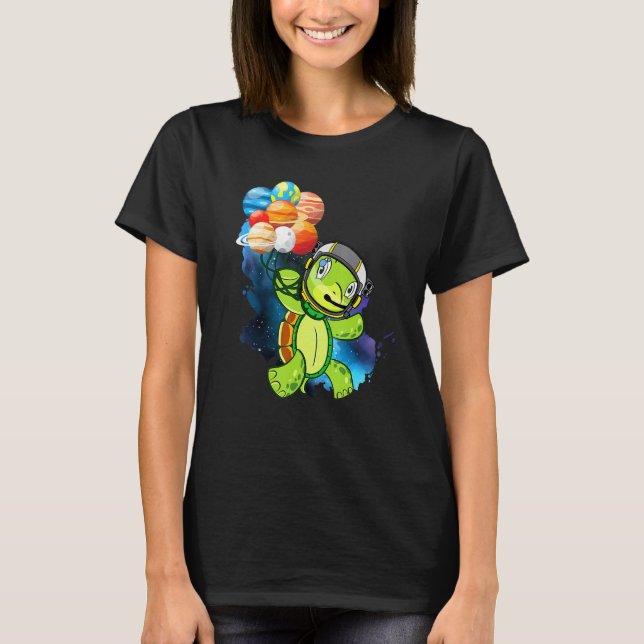 Astronaut Turtle Funny Spaceturtle Holding Planet  T-Shirt (Front)