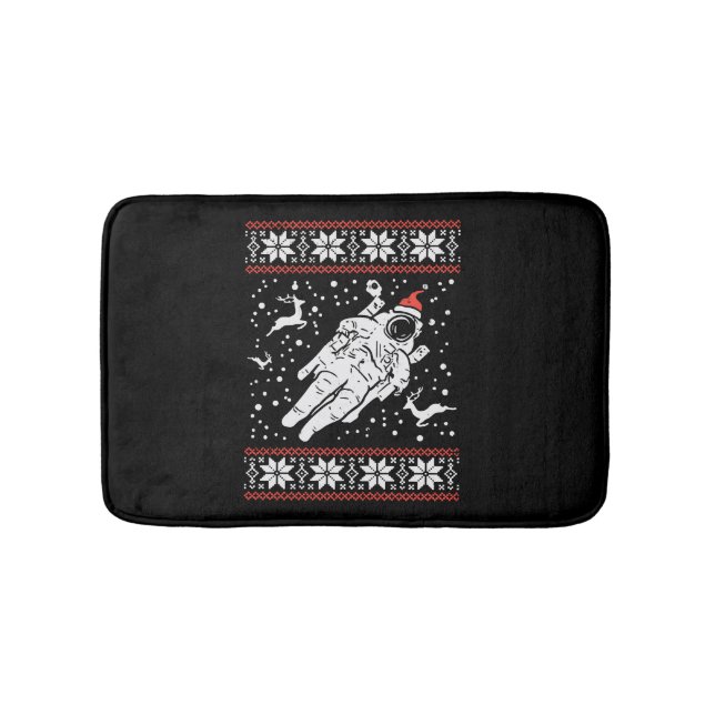 Astronaut Ugly Christmas Sweater Xmas Space Lover Bath Mat (Front)