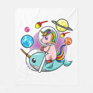 Astronaut Unicorn Riding Narwhal Space Universe Fleece Blanket