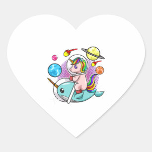 Astronaut Unicorn Riding Narwhal Space Universe Heart Sticker