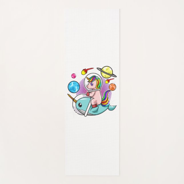 Astronaut Unicorn Riding Narwhal Space Universe Yoga Mat (Front)