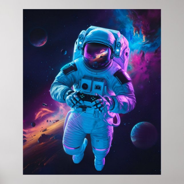 Astronaut Video Game Vibrant Futuristic Poster (Front)