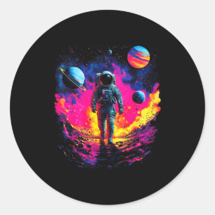 Astronaut Walking In Galaxy Outer Space Explorer S Classic Round Sticker
