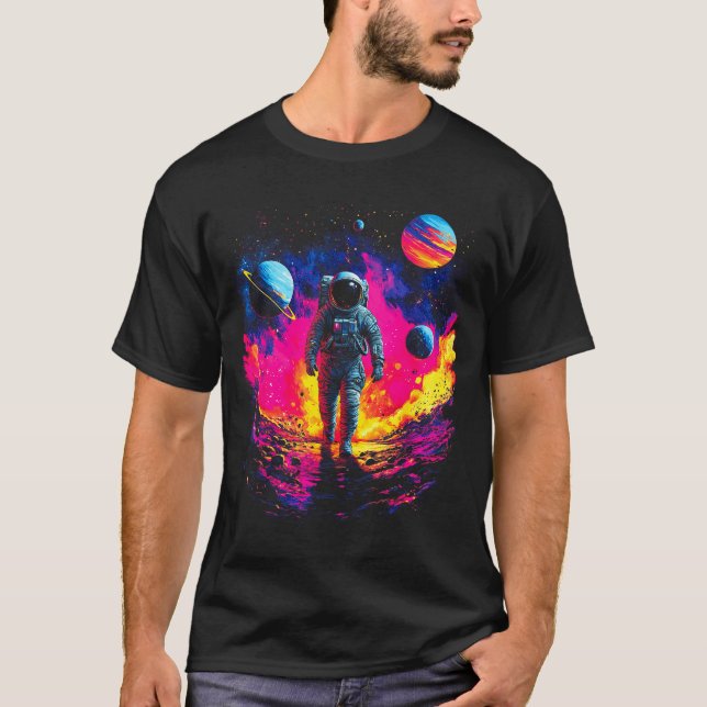 Astronaut Walking In Galaxy Outer Space Explorer S T-Shirt (Front)
