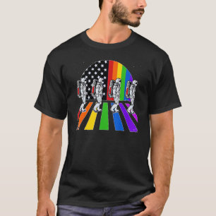 Astronaut Walking In Space Lgbt Rainbow Flag Gay P T-Shirt