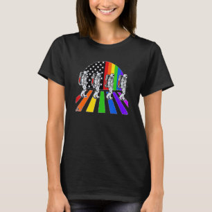 Astronaut Walking In Space Lgbt Rainbow Flag Gay P T-Shirt