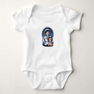 Astronaut with a pet (like a dog in a space helmet baby bodysuit