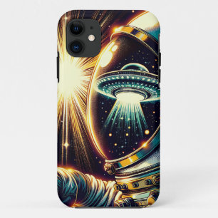 Astronaut with a Reflection of a UFO  iPhone 11 Case