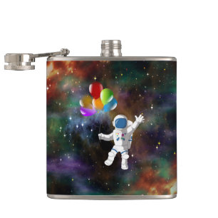 Astronaut with Balloons Hip Flask
