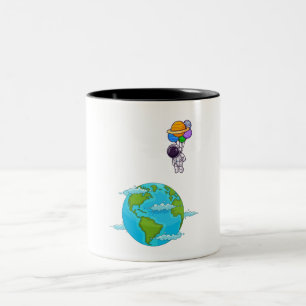 astronaut With Balloons landing earth Two-Tone Coffee Mug