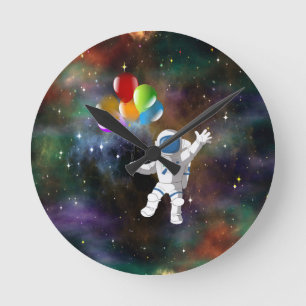 Astronaut with Balloons Round Clock