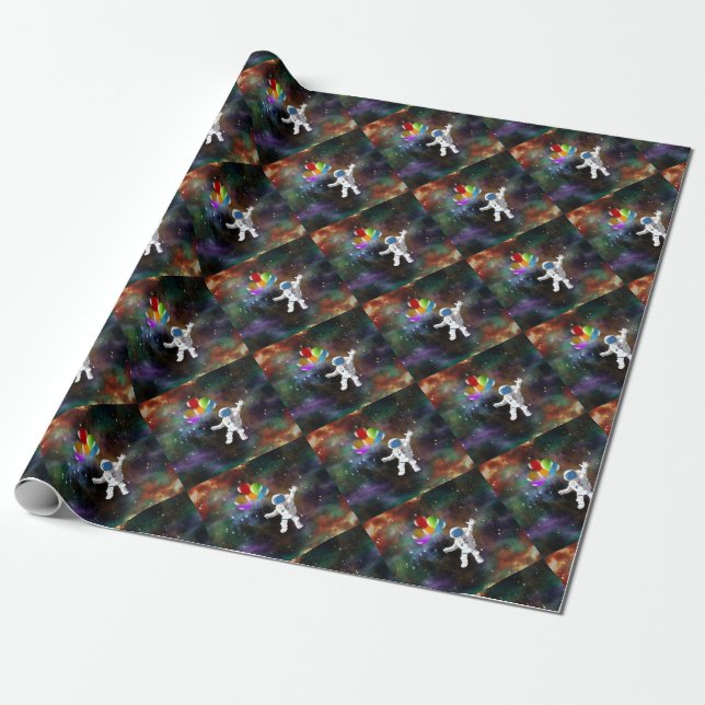 Astronaut with Balloons Wrapping Paper (Unrolled)