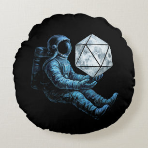 Astronaut with Moon Dice Round Cushion
