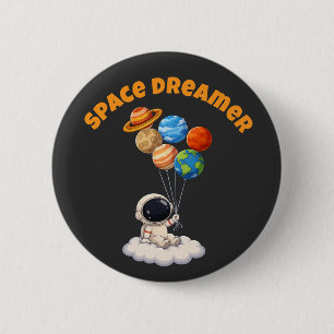 Astronaut With Planet Balloons 6 Cm Round Badge