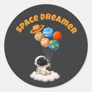 Astronaut With Planet Balloons Classic Round Sticker