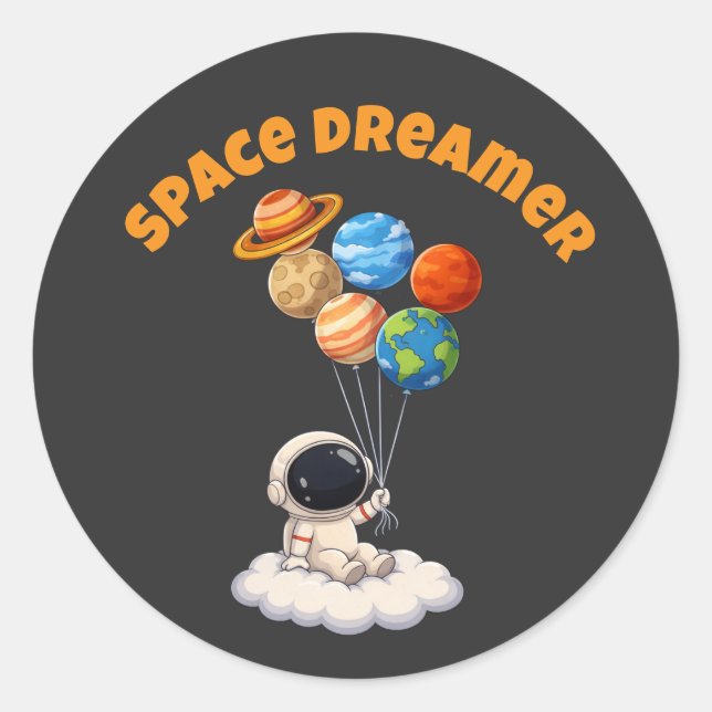Astronaut With Planet Balloons Classic Round Sticker (Front)
