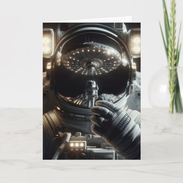Astronaut with reflection of UFO | Birthday Card (Front)