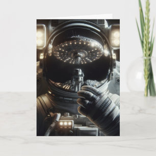 Astronaut with reflection of UFO   Birthday Card