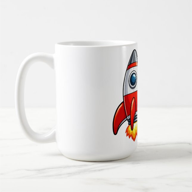 Astronaut with Rocket Cartoon Space Art Coffee Mug (Left)