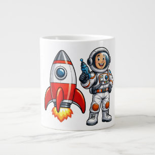 Astronaut with Rocket Cartoon Space Art Large Coffee Mug