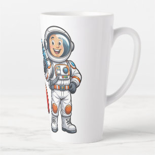 Astronaut with Rocket Cartoon Space Art Latte Mug