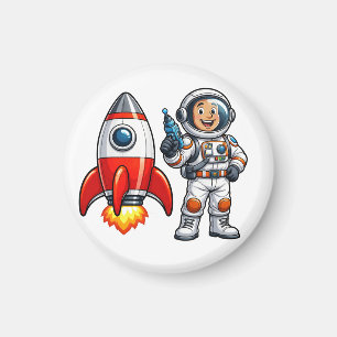 Astronaut with Rocket Cartoon Space Art Magnet
