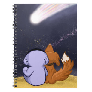 Astronaut with the dog look at the comet notebook