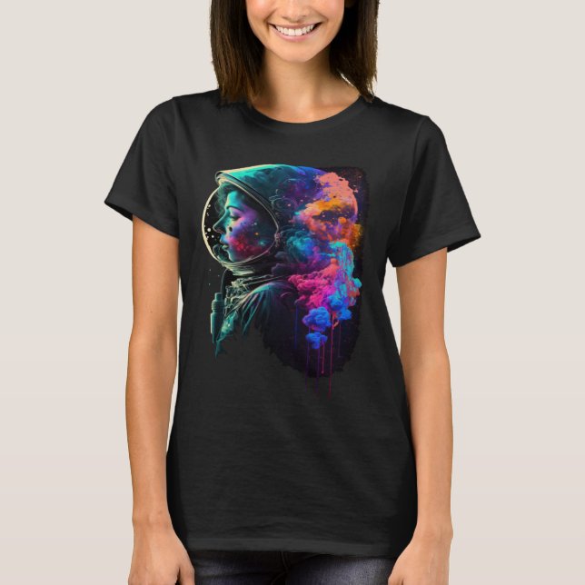 Astronaut Woman Outer Space Colorful Girls Astrona T-Shirt (Front)