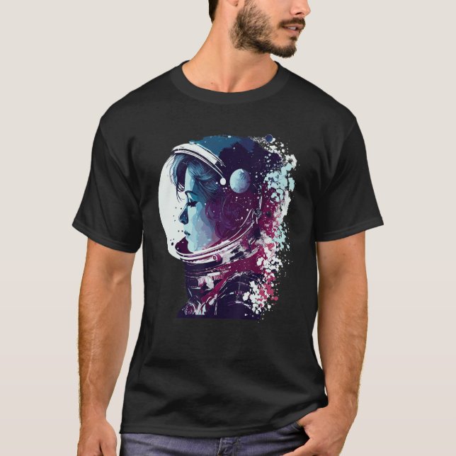 Astronaut Woman Space Astronomy Aerospace Lover T-Shirt (Front)