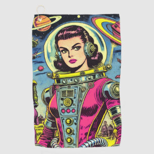Astronaut Woman Vintage Sci-Fi Comics Golf Towel