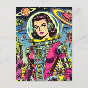 Astronaut Woman Vintage Sci-Fi Comics Postcard