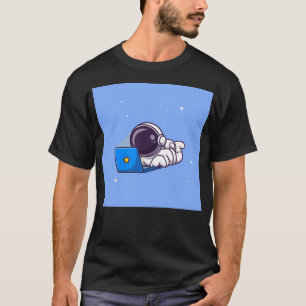 Astronaut Working In Laptop Cartoon T-Shirt