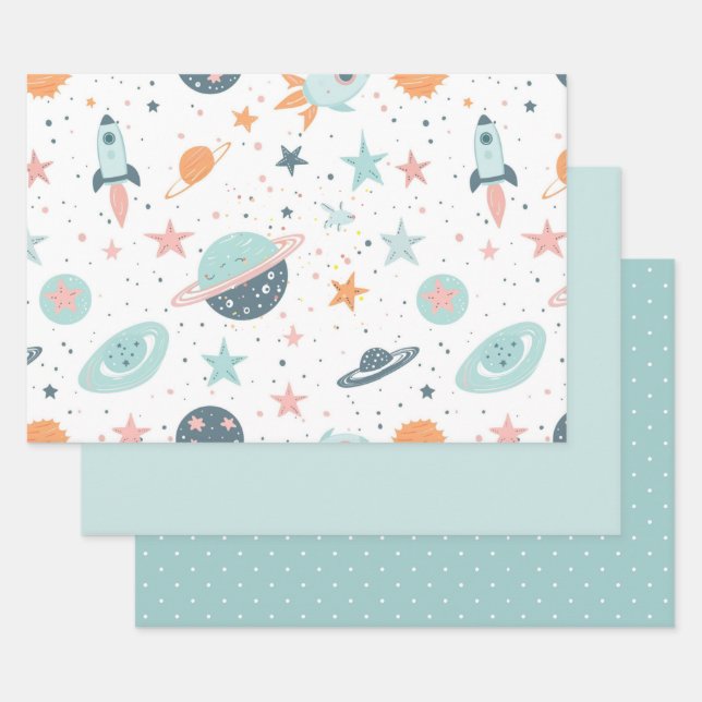 Astronaut Wrapping Paper Flat Sheet Set of 3 (Set)