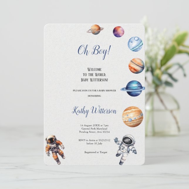 ASTRONAUTES AND PLANETS BABYSHOWER INVITATION (Standing Front)