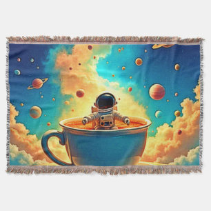 Astronaut's Coffee Cosmos Journey Throw Blanket