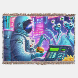 Astronaut's Cosmic Burger Adventure Throw Blanket